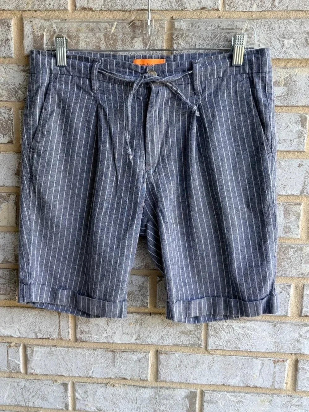 Pauli & Casati Blue White Striped Linen Blend Shorts Tie Waist Size 44 (US 28)